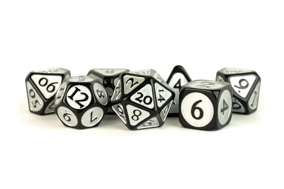 Black with Silver Enamel Acrylic 16mm Poly Dice Set
