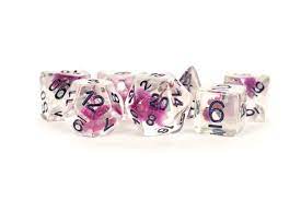 Baby’s Breath Pink Flowers Clear w/ Purple Numbers 16mm Resin Poly Dice Set
