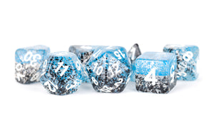 16mm Resin Polyhedral Dice Set: Particle Blue/Black