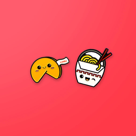 Takeout & Fortune Cookie Enamel Pin Set